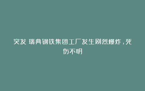 突发！瑞典钢铁集团工厂发生剧烈爆炸，死伤不明