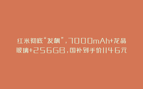 红米彻底“发飙”，7000mAh+龙晶玻璃+256GB，国补到手价1146元