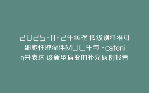 2025-11-24病理：低级别纤维母细胞性肿瘤伴MUC4与β-catenin共表达：该新型病变的补充病例报告