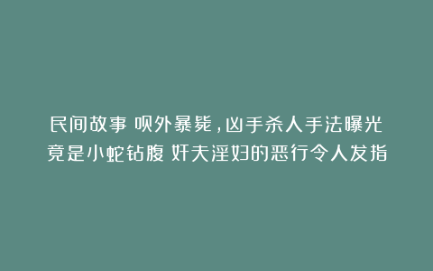 民间故事：员外暴毙，凶手杀人手法曝光！竟是小蛇钻腹！奸夫淫妇的恶行令人发指