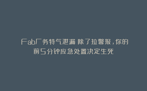《Fab厂务特气泄漏！除了拉警报，你的前5分钟应急处置决定生死》