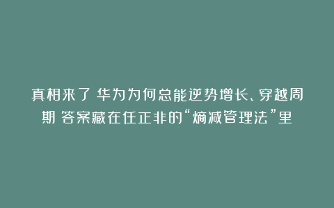 真相来了｜华为为何总能逆势增长、穿越周期？答案藏在任正非的“熵减管理法”里
