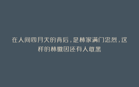 在人间四月天的背后，是林家满门忠烈，这样的林徽因还有人敢黑？