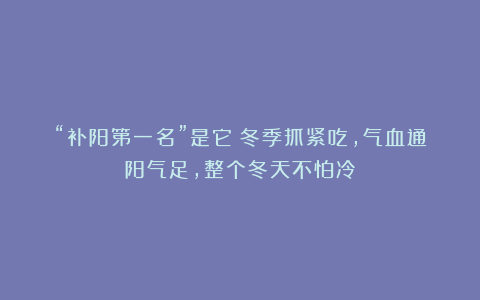 “补阳第一名”是它！冬季抓紧吃，气血通阳气足，整个冬天不怕冷