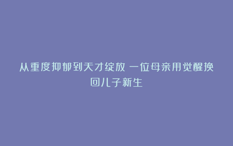从重度抑郁到天才绽放：一位母亲用觉醒换回儿子新生