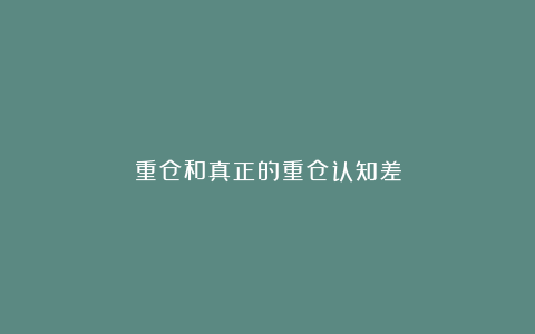 重仓和真正的重仓认知差