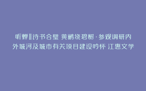 听蝉‖诗书合璧：黄鹂绕碧树·参观调研内外城河及城市有关项目建设吟怀（江惠文学）