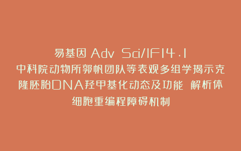易基因：Adv Sci/IF14.1：中科院动物所郭帆团队等表观多组学揭示克隆胚胎DNA羟甲基化动态及功能 解析体细胞重编程障碍机制