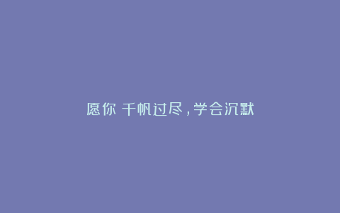 愿你：千帆过尽，学会沉默