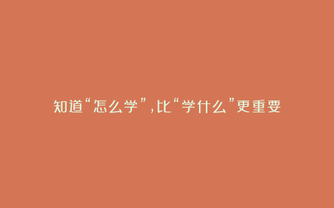 知道“怎么学”，比“学什么”更重要