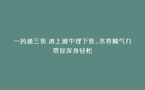 一药通三焦！清上通中理下焦，木香顺气丸帮你浑身轻松​