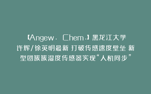 【Angew. Chem.】黑龙江大学许辉/徐英明最新：打破传感速度壁垒：新型团簇簇湿度传感器实现“人机同步”