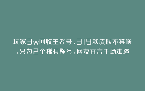 玩家3w回收王者号，319款皮肤不算啥，只为2个稀有称号，网友直言千场难遇