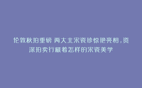 伦敦秋拍重磅！两大北宋瓷珍惊艳亮相，资深拍卖行藏着怎样的宋瓷美学？
