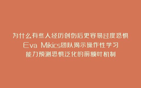 为什么有些人经历创伤后更容易过度恐惧？Eva Mikics团队揭示操作性学习能力预测恐惧泛化的前额叶机制