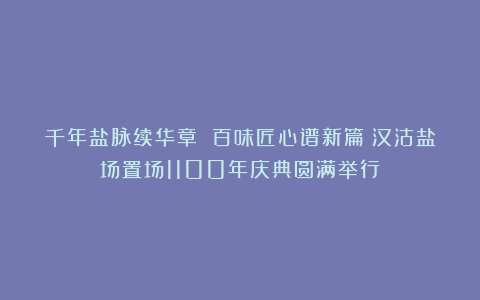 千年盐脉续华章 百味匠心谱新篇丨汉沽盐场置场1100年庆典圆满举行