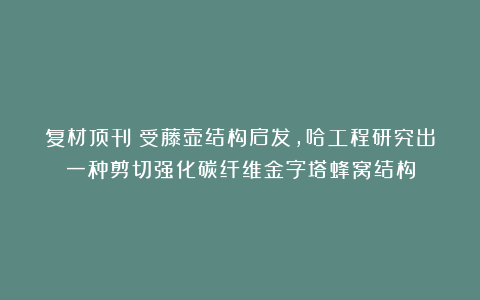 复材顶刊：受藤壶结构启发，哈工程研究出一种剪切强化碳纤维金字塔蜂窝结构