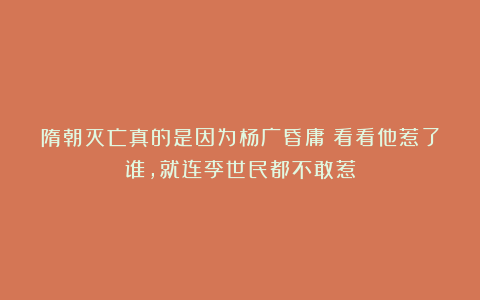 隋朝灭亡真的是因为杨广昏庸？看看他惹了谁，就连李世民都不敢惹