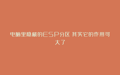 电脑里隐藏的ESP分区?其实它的作用可大了