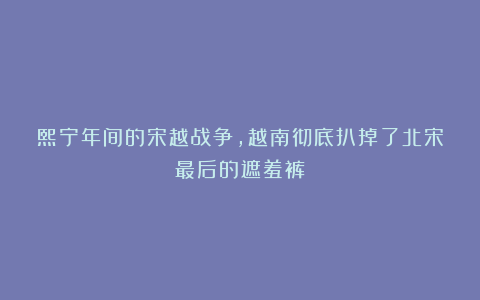 熙宁年间的宋越战争，越南彻底扒掉了北宋最后的遮羞裤！