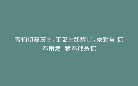 害怕功高震主，王翦主动辞官，秦始皇：你不用走，我不敢杀你