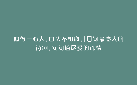 愿得一心人，白头不相离，10句最感人的诗词，句句道尽爱的深情