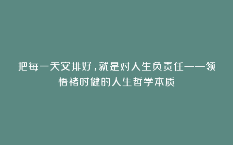 把每一天安排好，就是对人生负责任——领悟褚时健的人生哲学本质