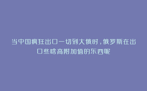 当中国疯狂出口一切到大俄时,俄罗斯在出口些啥高附加值的东西呢?