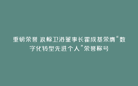 重磅荣誉!浪鲸卫浴董事长霍成基荣膺“数字化转型先进个人”荣誉称号