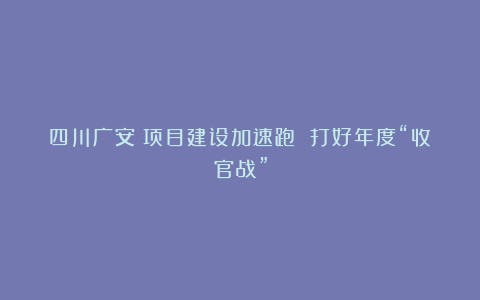 四川广安：项目建设加速跑 打好年度“收官战”