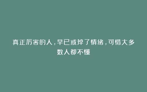 真正厉害的人,早已戒掉了情绪,可惜大多数人都不懂!