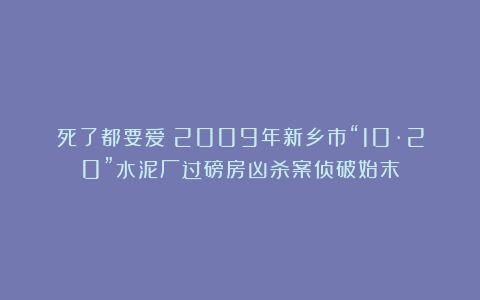 死了都要爱！2009年新乡市“10·20”水泥厂过磅房凶杀案侦破始末