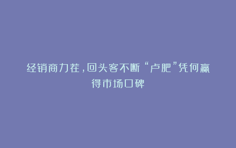 经销商力荐，回头客不断！“卢肥”凭何赢得市场口碑？