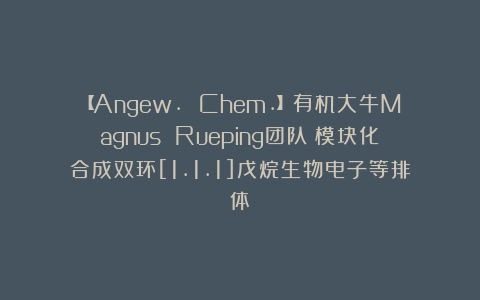 【Angew. Chem.】有机大牛Magnus Rueping团队：模块化合成双环[1.1.1]戊烷生物电子等排体