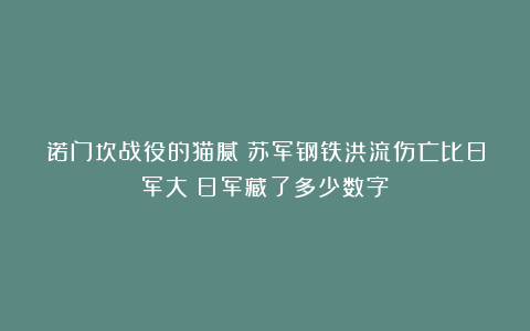 诺门坎战役的猫腻：苏军钢铁洪流伤亡比日军大？日军藏了多少数字