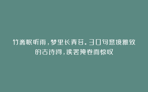 竹斋眠听雨，梦里长青苔。30句意境雅致的古诗词，读罢掩卷而惊叹