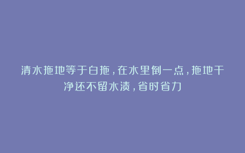 清水拖地等于白拖，在水里倒一点，拖地干净还不留水渍，省时省力