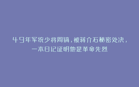 49年军统少将周镐，被蒋介石秘密处决，一本日记证明他是革命先烈