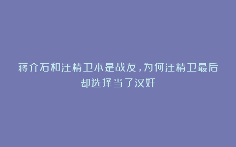 蒋介石和汪精卫本是战友，为何汪精卫最后却选择当了汉奸？