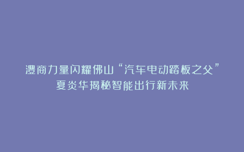 澧商力量闪耀佛山!“汽车电动踏板之父”夏炎华揭秘智能出行新未来