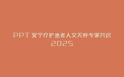 PPT：安宁疗护患者人文关怀专家共识（2025）