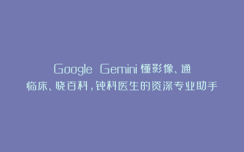Google Gemini：懂影像、通临床、晓百科，骨科医生的资深专业助手