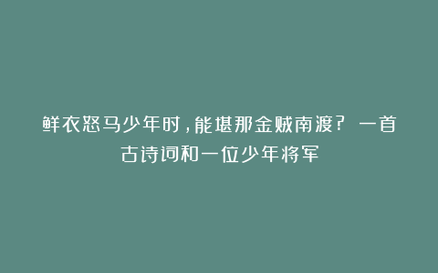 鲜衣怒马少年时，能堪那金贼南渡? 一首古诗词和一位少年将军