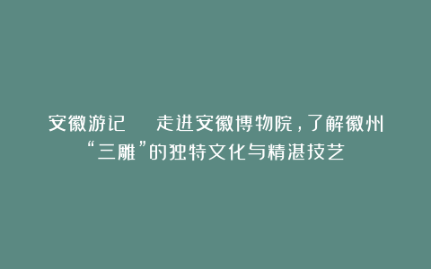 安徽游记 | 走进安徽博物院，了解徽州“三雕”的独特文化与精湛技艺