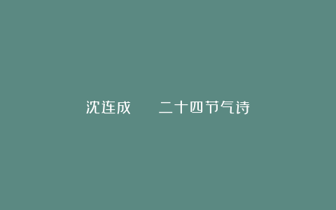 沈连成 || 二十四节气诗