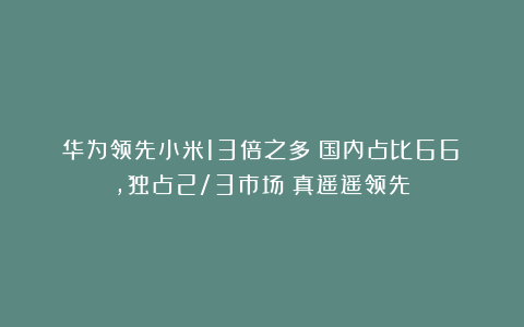 华为领先小米13倍之多！国内占比66%，独占2/3市场！真遥遥领先！