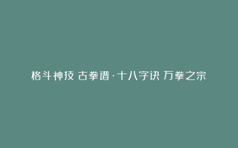 格斗神技：古拳谱·十八字诀（万拳之宗）