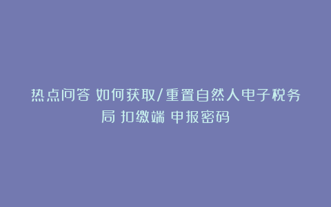 热点问答丨如何获取/重置自然人电子税务局（扣缴端）申报密码？