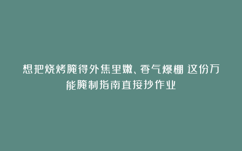 想把烧烤腌得外焦里嫩、香气爆棚？这份万能腌制指南直接抄作业！