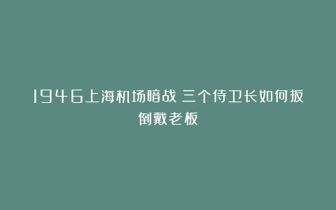 1946上海机场暗战：三个侍卫长如何扳倒戴老板